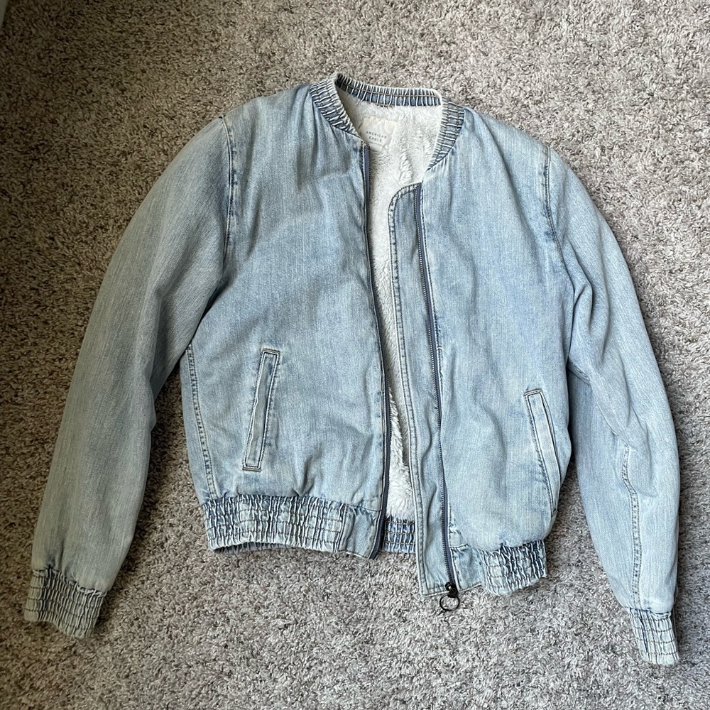 American Eagle Outfitters Jean Bomber Jacket | Size S | Faux Fur Lining